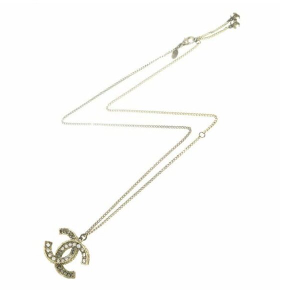 CHANEL CC Logos Rhinestone Necklace 24" Gold Tone - Picture 2 of 8